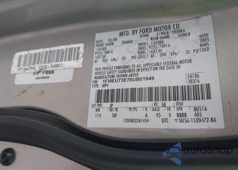 2008 Ford Explorer Xlt z USA, uszkodzony, nr VIN 1FMEU73E78UB01949